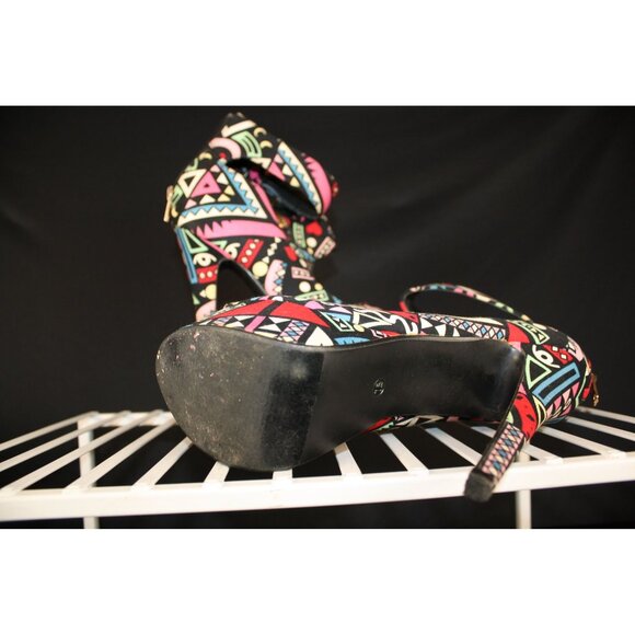 AMI CLUBWEAR PLATFORM STILETTOES HEELS BLACK MULTI-COLOR SIZE 7.5 - Picture 8 of 9